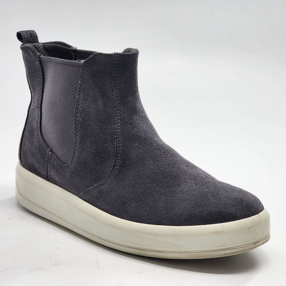 ECCO Chelsea Gray Suede Platform Ankle Boots & Booties 38 7-7.5 with White Sole - Picture 3 of 8